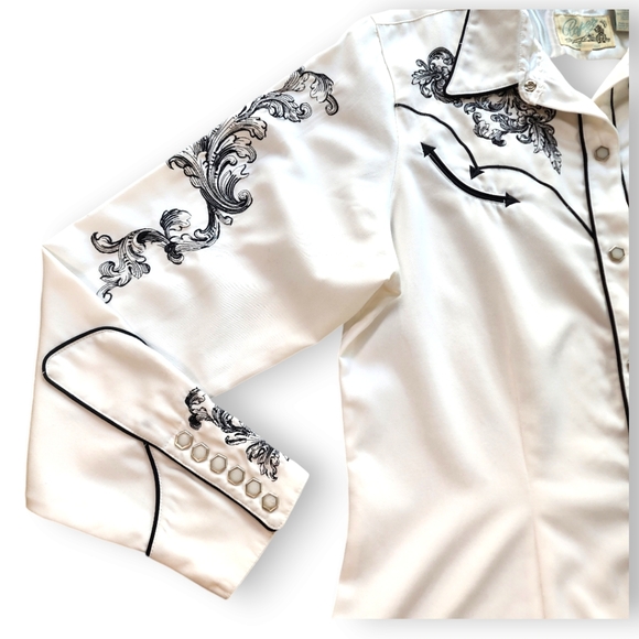 Roper Vintage Western Pearl Snap Black Embroidered Button Down Size XL - Picture 4 of 15